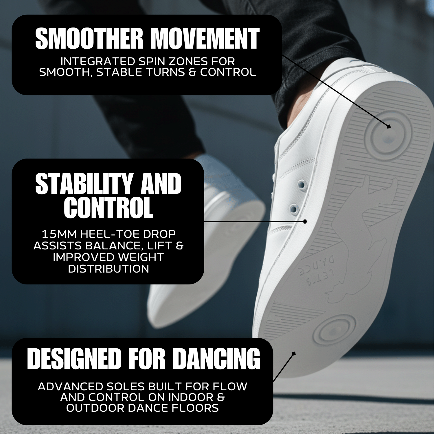 [FLOW WHITE] Unisex-Tanzsneaker, weiß, niedrig geschnitten