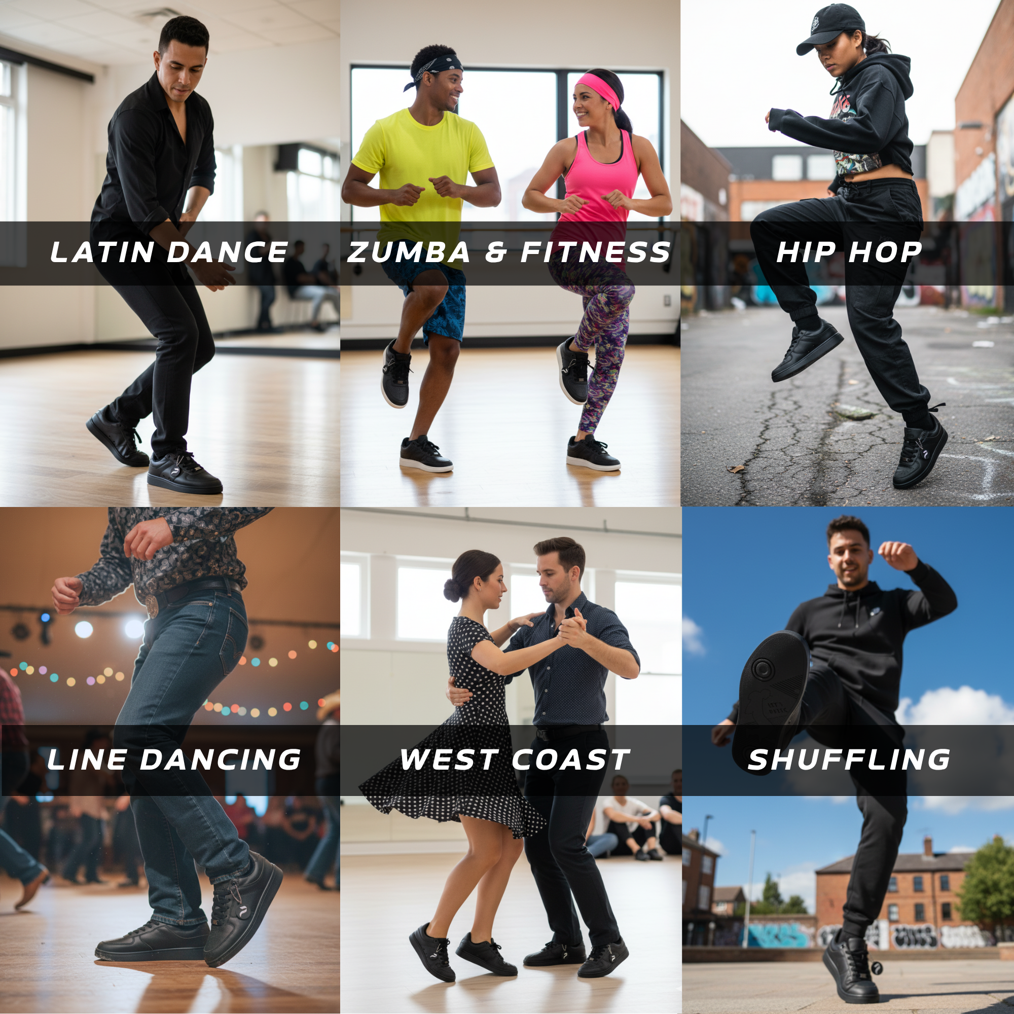 [FLOW ONYX] Unisex Low-Top-Tanzsneaker, schwarz