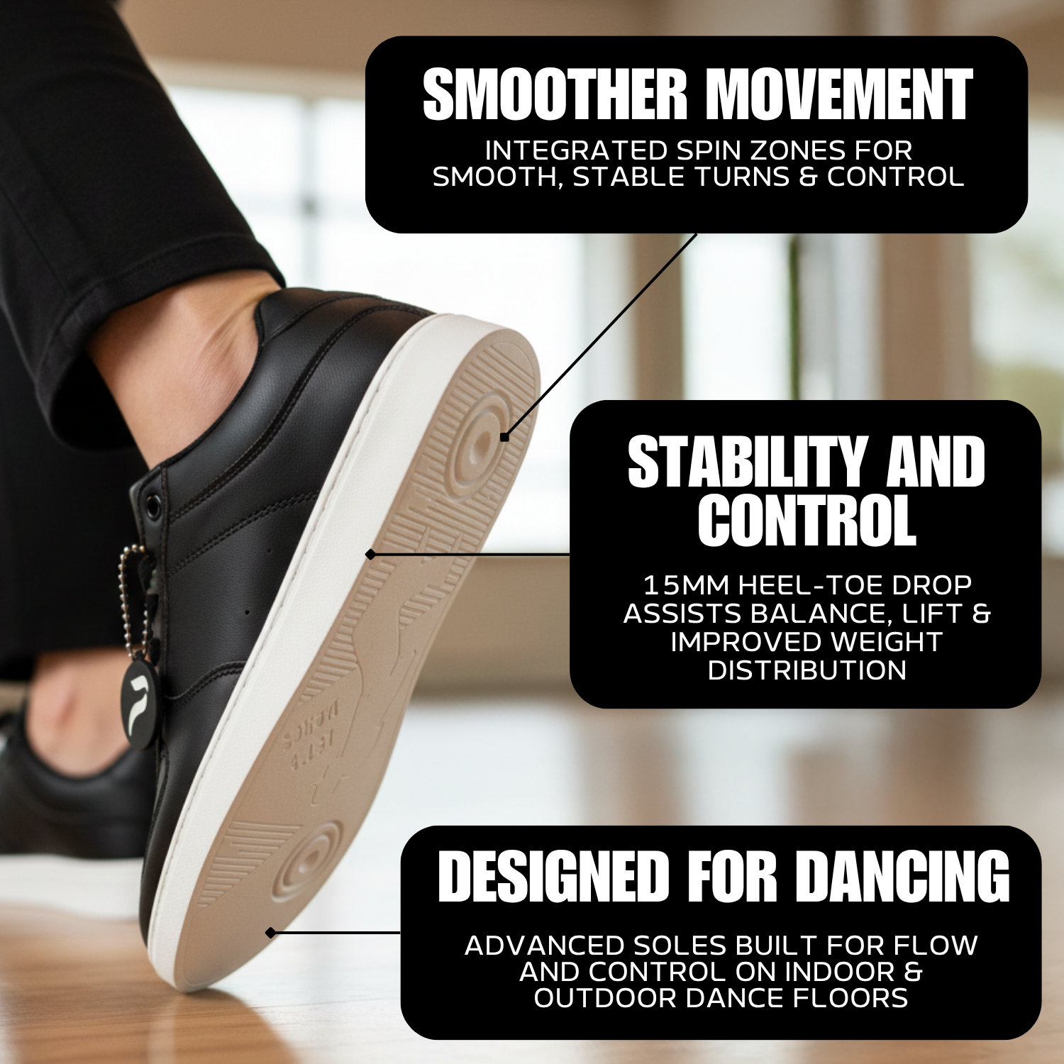 [FLOW BLACK] Unisex Low-Top Tanzsneaker in Schwarz und Weiß